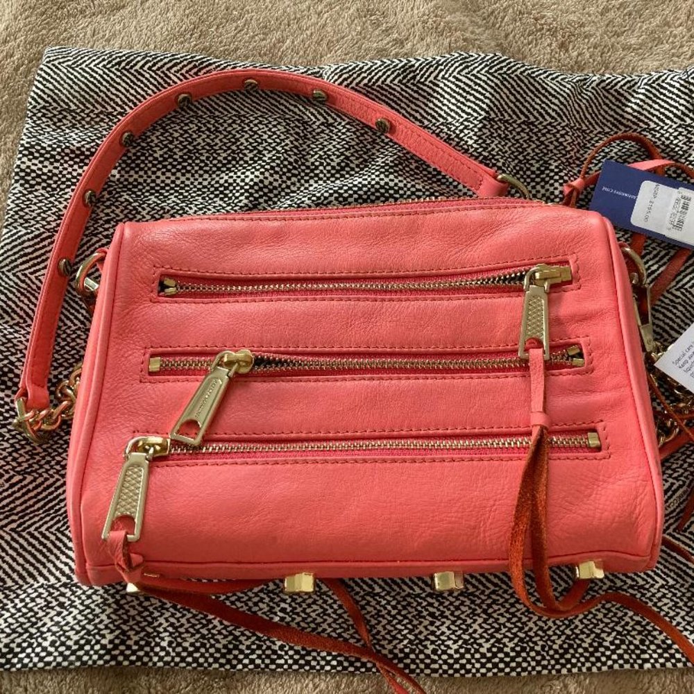 Coral/orange 3 zip moto crossbody Rebecca Minkoff